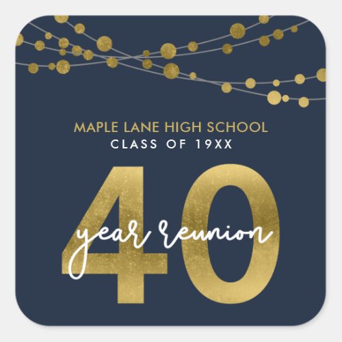 Blue Strings of Lights 40 Year Class Reunion Square Sticker