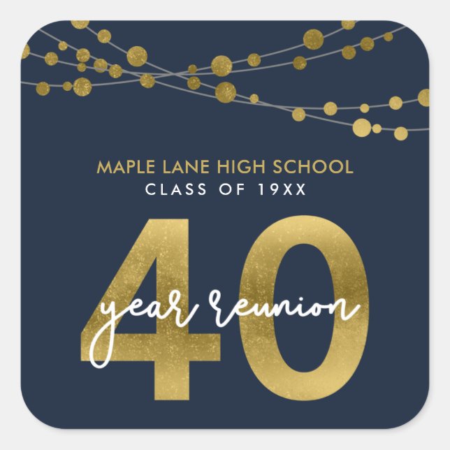 Blue Strings of Lights 40 Year Class Reunion Square Sticker (Front)