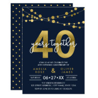 Blue Strings of Lights 40th Wedding Anniversary Card