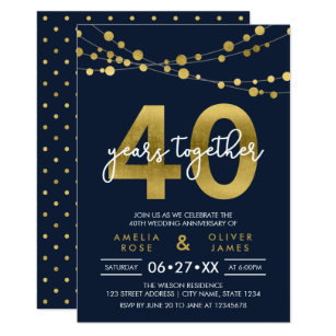 40th Anniversary Wedding Invitations Zazzle Blue Strings Of Lights 40th Wedding Anniversary Invitation