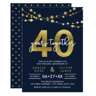 Blue Strings of Lights 40th Wedding Anniversary Invitation