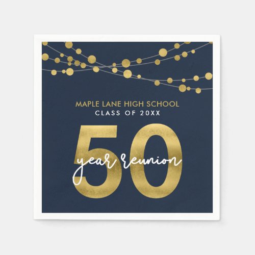 Blue Strings of Lights 50 Year Class Reunion Napkins