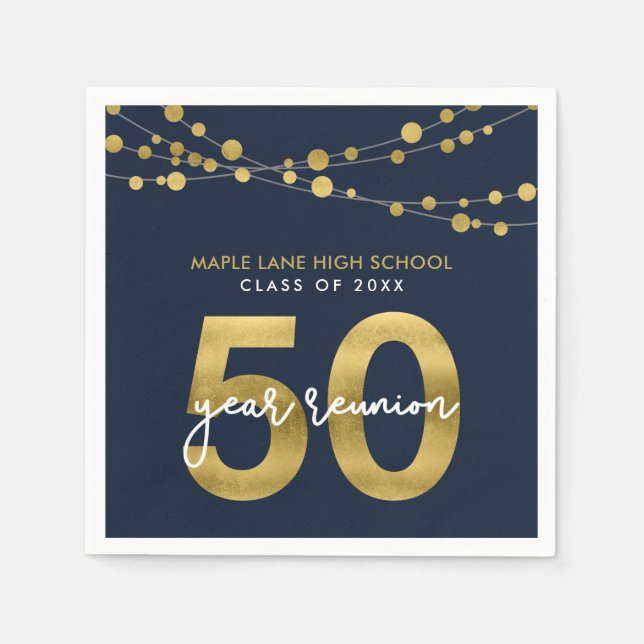Blue Strings of Lights 50 Year Class Reunion Napkins (Front)