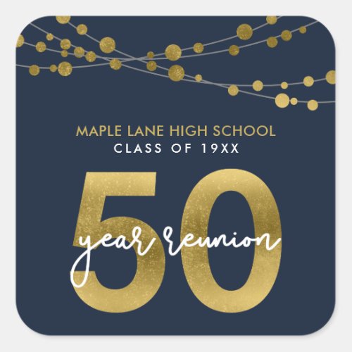 Blue Strings of Lights 50 Year Class Reunion Square Sticker