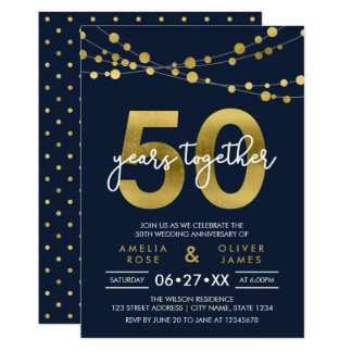 Blue Strings of Lights 50th Wedding Anniversary Invitation