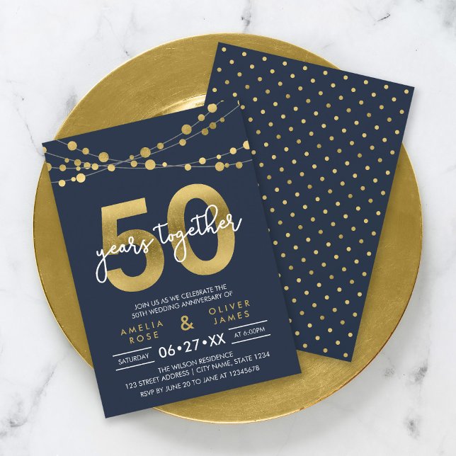 Blue Strings of Lights 50th Wedding Anniversary Invitation (Creator Uploaded)