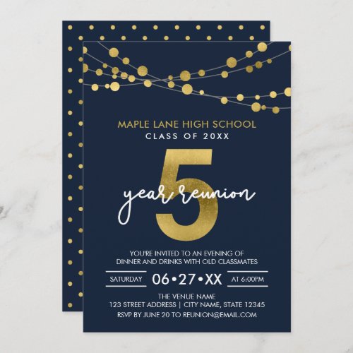 Blue Strings of Lights 5 Year Class Reunion Invitation
