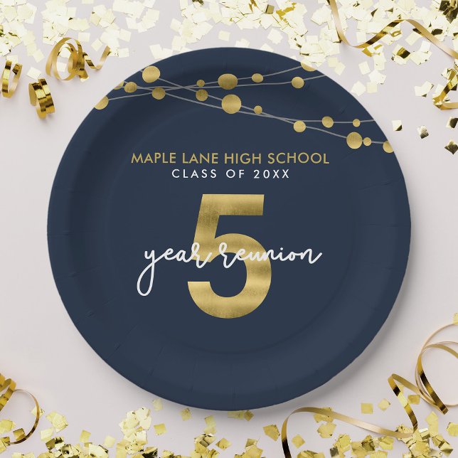 Blue Strings of Lights 5 Year Class Reunion Paper Plates (Creator Uploaded)