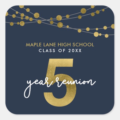 Blue Strings of Lights 5 Year Class Reunion Square Sticker
