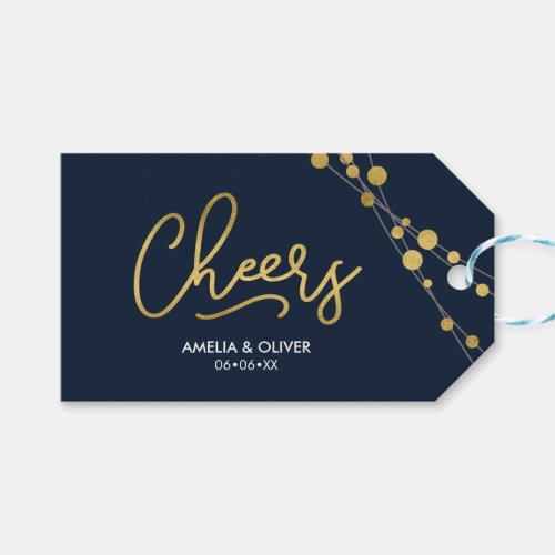 Blue Strings of Lights Faux Gold Cheers Gift Tags