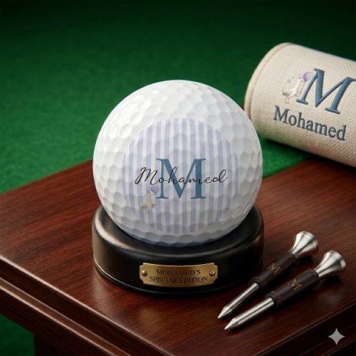 Blue Strip Monogram Silly Goose Boy First Birthday Golf Balls