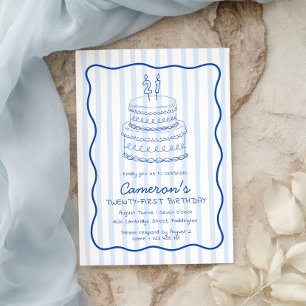 Blue Stripe 21st Birthday Invitation