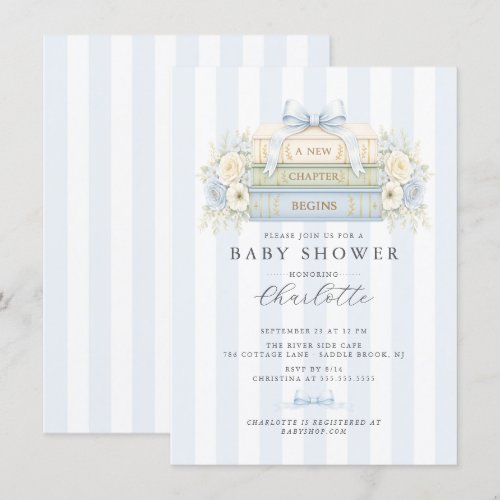 Blue Stripe Baby Boy Shower Invitation