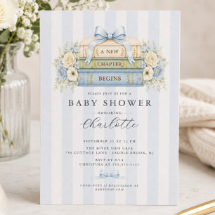 Blue Stripe Baby Boy Shower Invitation