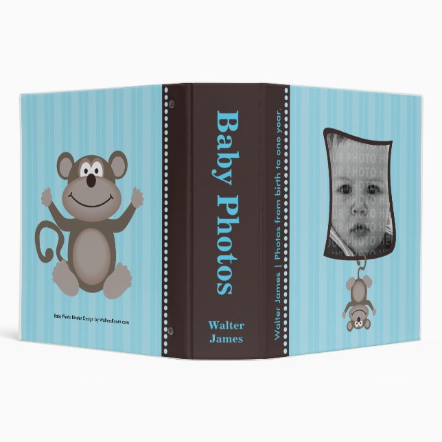 Blue Stripe Baby Photo Album with Monkey 3 Ring Binder (Background)