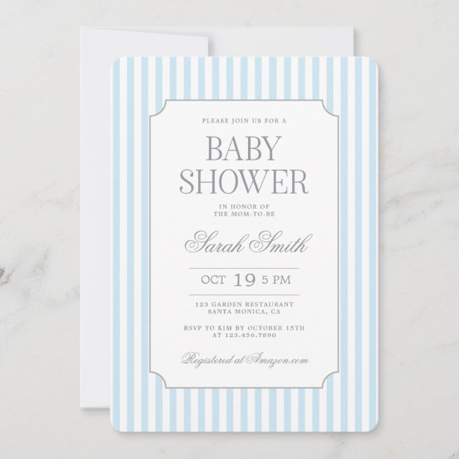 Blue Stripe Baby Shower Invitation (Front)