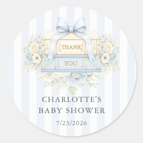 Blue Stripe Baby Shower Thank You Sticker