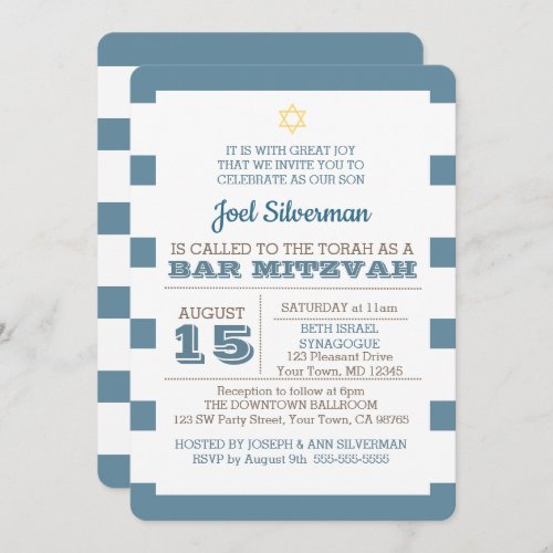 Blue Stripe Bar Mitzvah Invitation