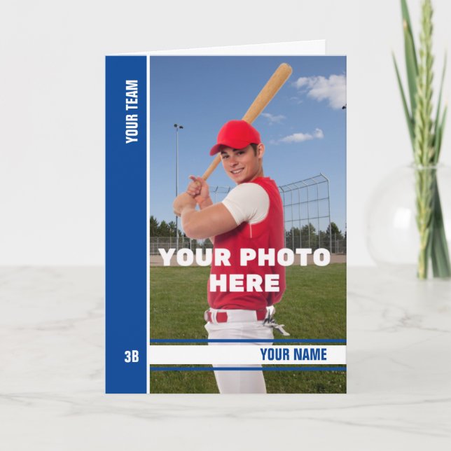 Blue Stripe Birthday Baseball Card w/ Custom Stats (Front)