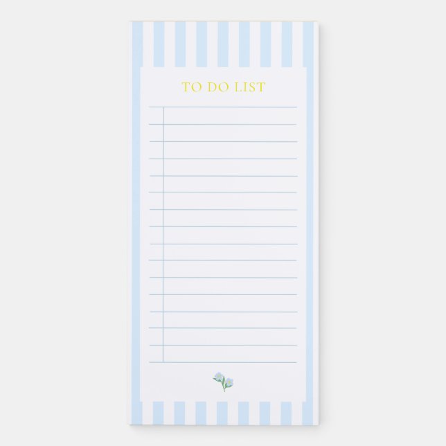 Blue Stripe Blue Flower Notes Magnetic Notepad (Front)
