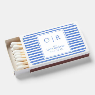 Blue Stripe Boho Coastal Aesthetic Wedding Favor Matchboxes