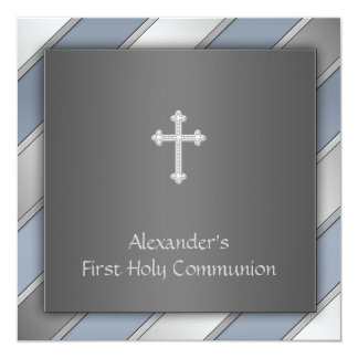 Blue Stripe Boys First Communion Card
