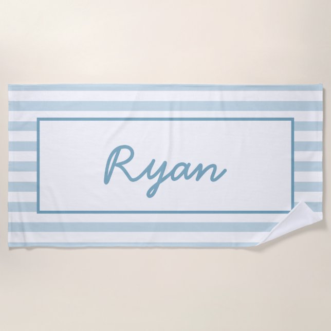 Blue Stripe Cabana Beach Club Birthday Favor  Towel (Front)