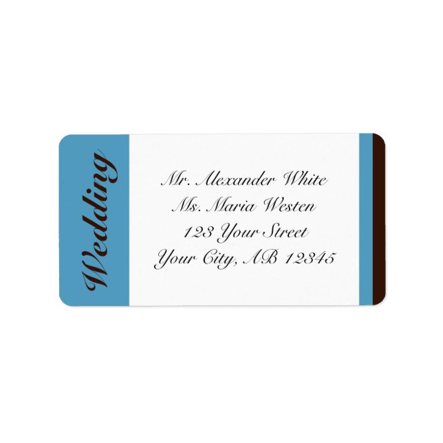 Blue Stripe Chocolate Brown Wedding Address Labels (Front)