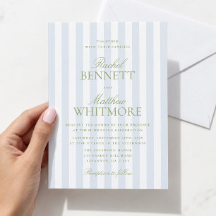 Blue Stripe Citrus Green Classic Elegant Wedding Invitation