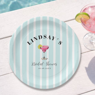 Blue Stripe Cocktail Bridal Shower Paper Plates