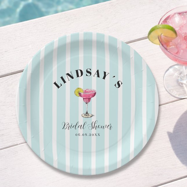 Blue Stripe Cocktail Bridal Shower Paper Plates (Blue Stripe Cocktail Bridal Shower Paper Plates)