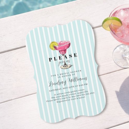Blue Stripe Cocktail Bridal Shower Party Invitation