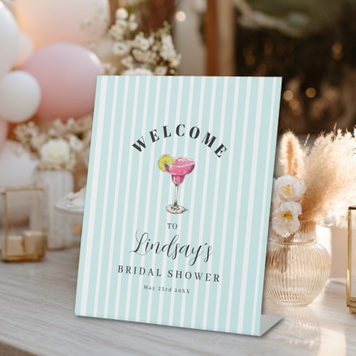 Blue Stripe Cocktail Bridal Shower Party  Pedestal Sign