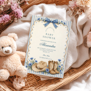 Blue Stripe Cowboy Baby Shower Invitation
