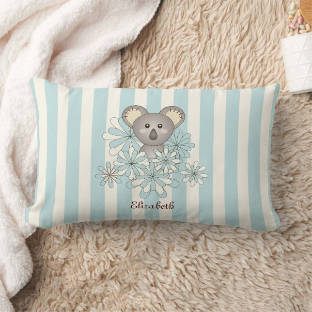 Blue Stripe Cute Baby Koala Bear Children's Room Lumbar Pillow (Blanket)