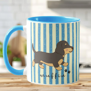 Blue Stripe Dachshund Illustration Mug