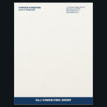 Blue stripe ecru professional business company letterhead<br><div class="desc">Make a memorable impression with these contemporary color stripe letterhead. This fully customizable business stationery is perfect for consulting or service businesses that need to project a polish and professional image. Your name is set boldly in a modern typeface that command attention. Important contact info is set on the opposite...</div>