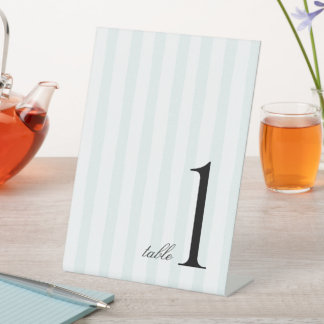 Blue Stripe Elegant Customizable Table Number  Pedestal Sign