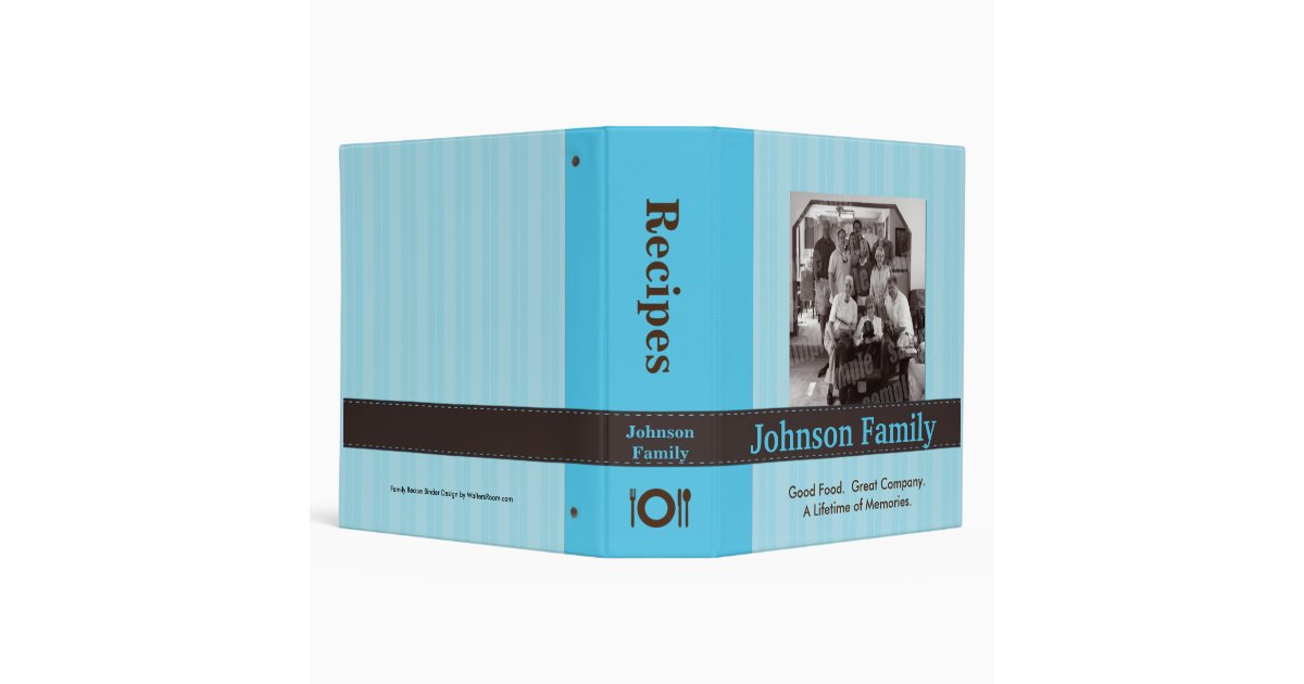 Blue Stripe Family Photo Recipe Binder | Zazzle