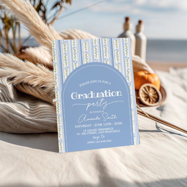 Blue Stripe Floral Arch Graduation Invite (Creator Uploaded)