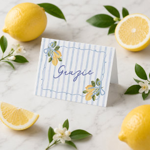 Blue Stripe Grazie Lemon Baby Shower Letterpress Thank You Card