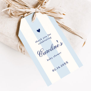 Blue Stripe Heart Valentine Baby Shower Favor Gift Tags