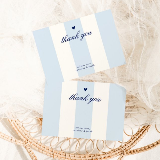 Blue Stripe Heart Valentine Baby Shower Thank You Card (Creator Uploaded)
