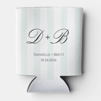 Blue Stripe Initial Monogram Wedding Favor  Can Cooler