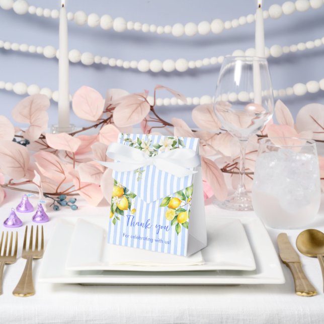 Blue Stripe Lemon Baby Shower Thank you Favor Box (Wedding)