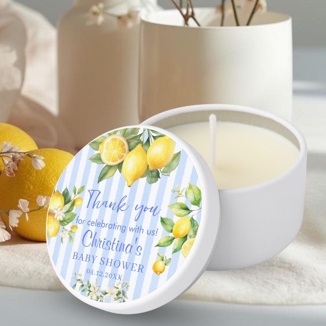 Blue Stripe Lemon Baby Shower Thank you Mini Candle Favors (Blue Stripe Lemon Baby Shower Thank you Favors Mini Candle)