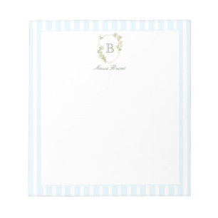 Blue Stripe Lemon Monogram Notepad
