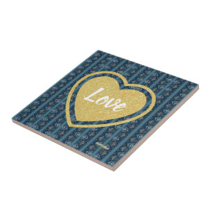 Blue Stripe LOVE Ceramic Tile by Poet Adiela Akoo
