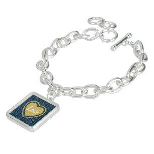 Blue Stripe LOVE Charm Bracelet - Adiela Akoo