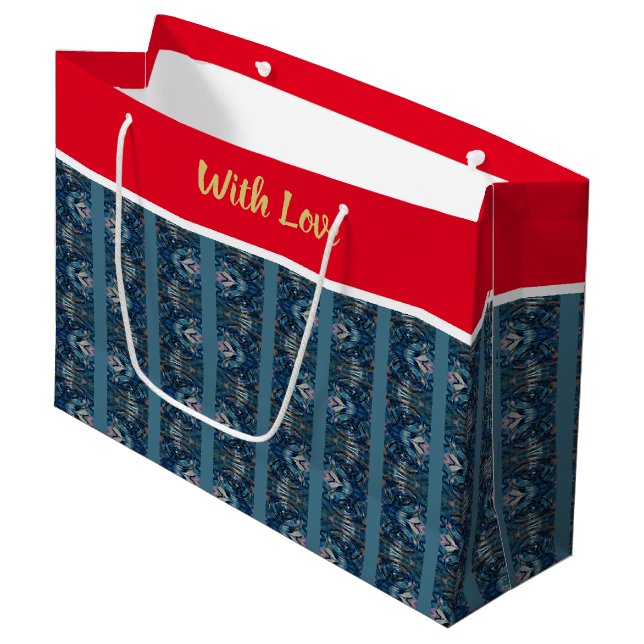 Blue Stripe LOVE Gift Bag by Poet Adiela Akoo (Front Angled)